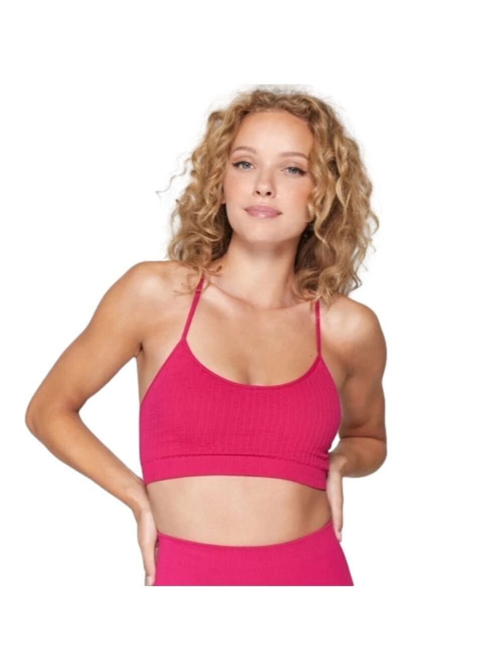 NWT SPIRITUAL GANGSTER RED RIBBED SPORT BRA YOGA TOP Candy Apple Red Barbie Pink